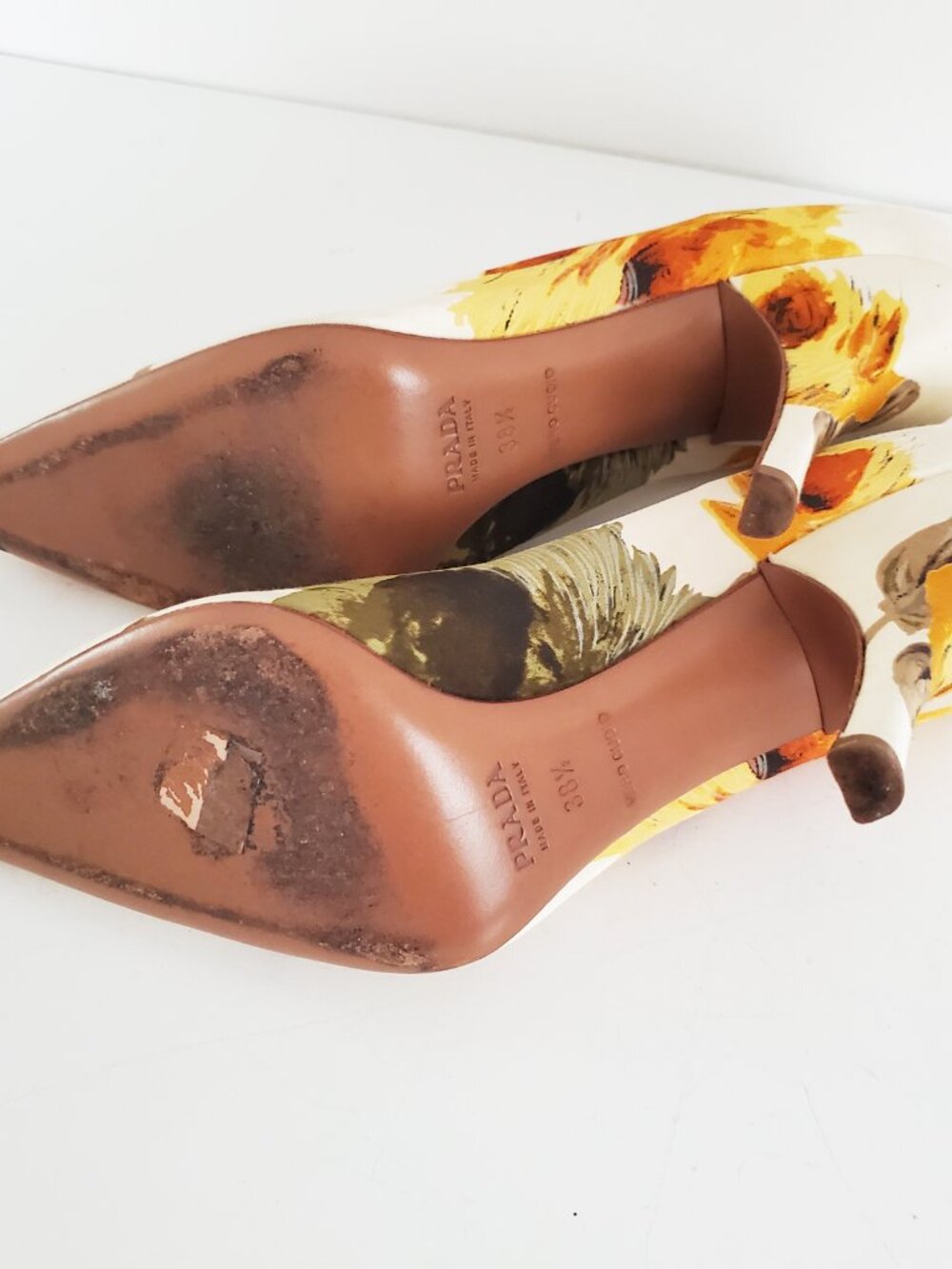Prada Floral Pointed Toe Stiletto Heel Vintage Orange Green 38.5 - Picture 9 of 12